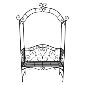 Schwarze Garden Pleasure Bank Colima mit Rosenbogen aus Stahl, 124x200x48 cm.