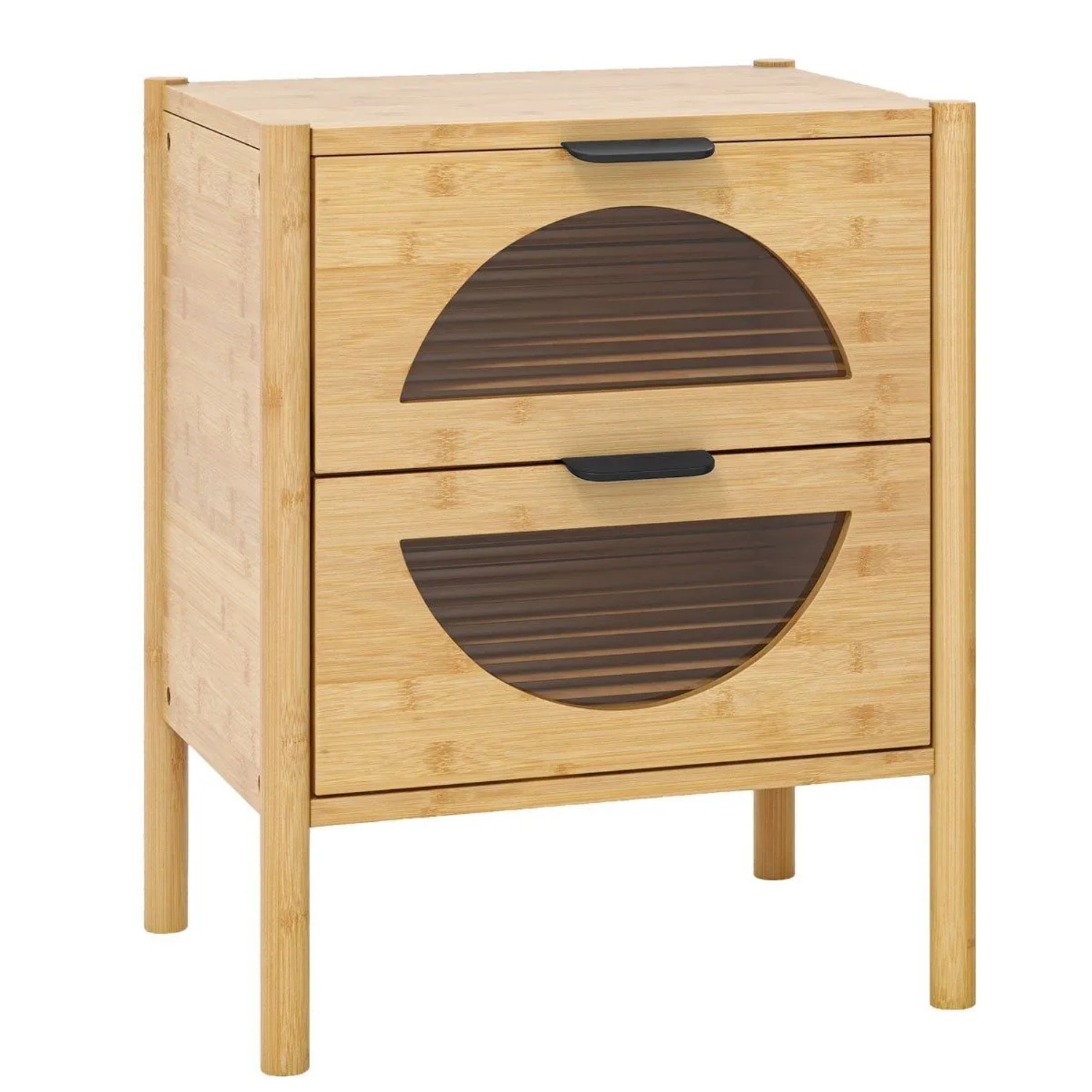 Costway Nachttisch Bambus Beistelltisch mit 2 Schubladen 45 x 40 x 56 cm