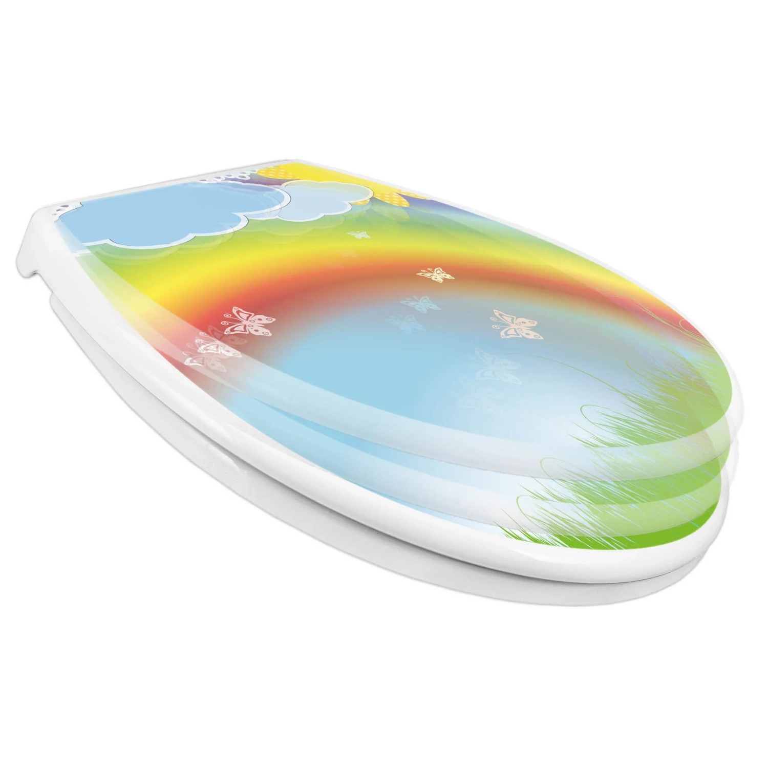 Banjado Familien WC-Sitz mit Regenbogen Motiv und Absenkautomatik.