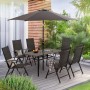 8-teilige Sitzgruppe Townsville in Anthrazit mit Tisch, Stühlen und Sonnenschirm für den Garten.