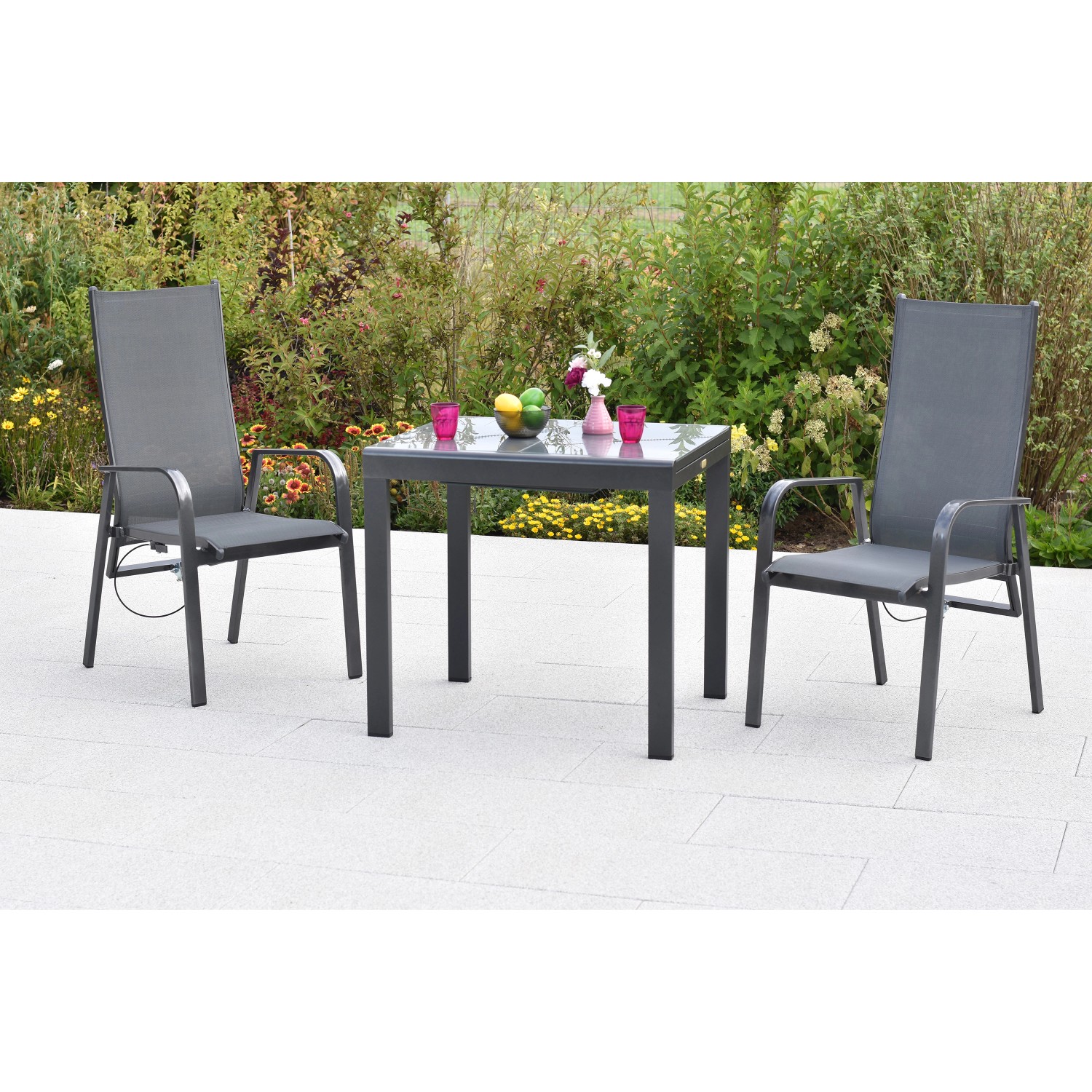Merxx Alassio Set 3-tlg. 2 Sessel Semi Balkon-Tisch Ausziehbar günstig online kaufen