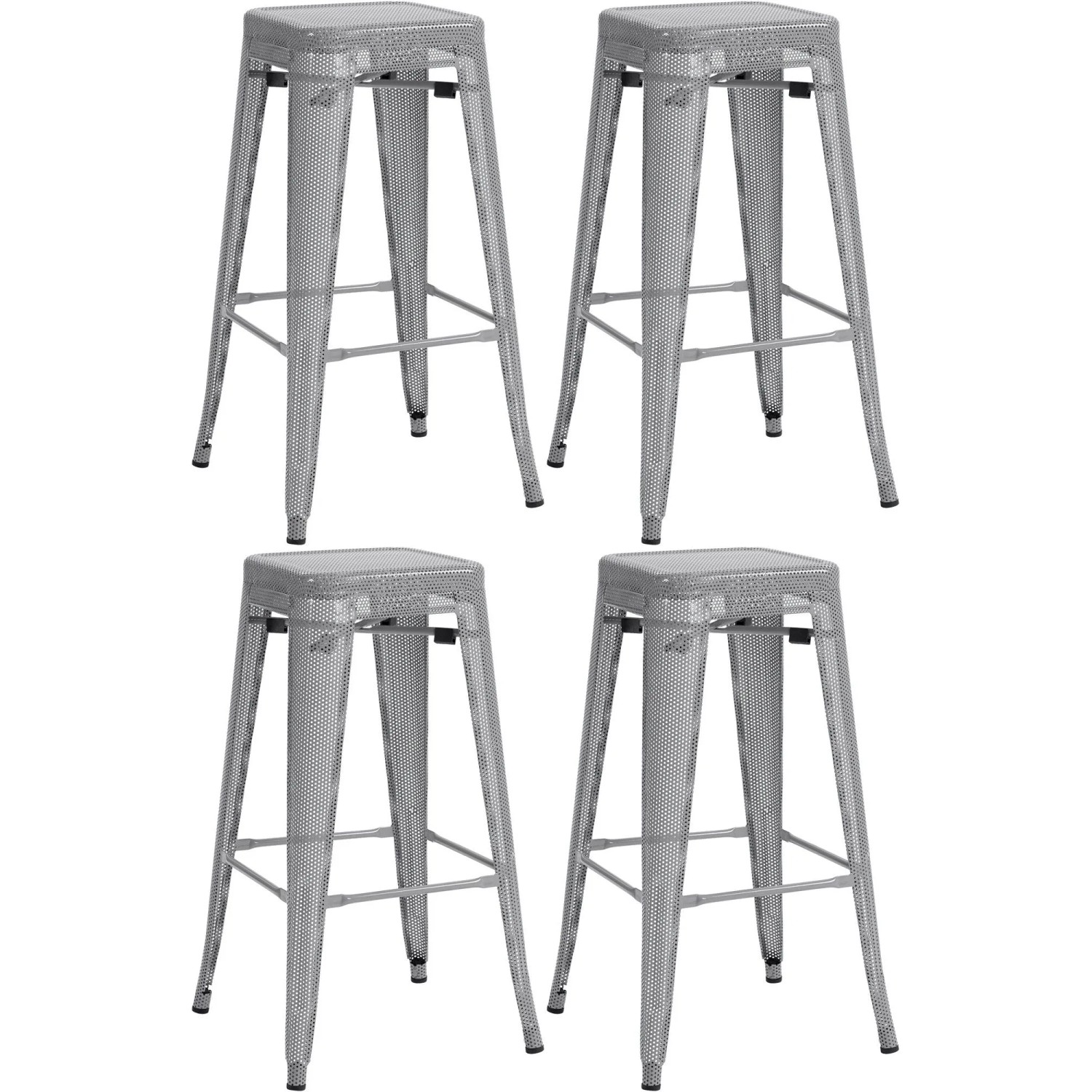 DELUKE Barhocker 4er Set SEOUL Silber Metall Barstuhl Ohne Lehne Tresenhocker Tresenstuhl