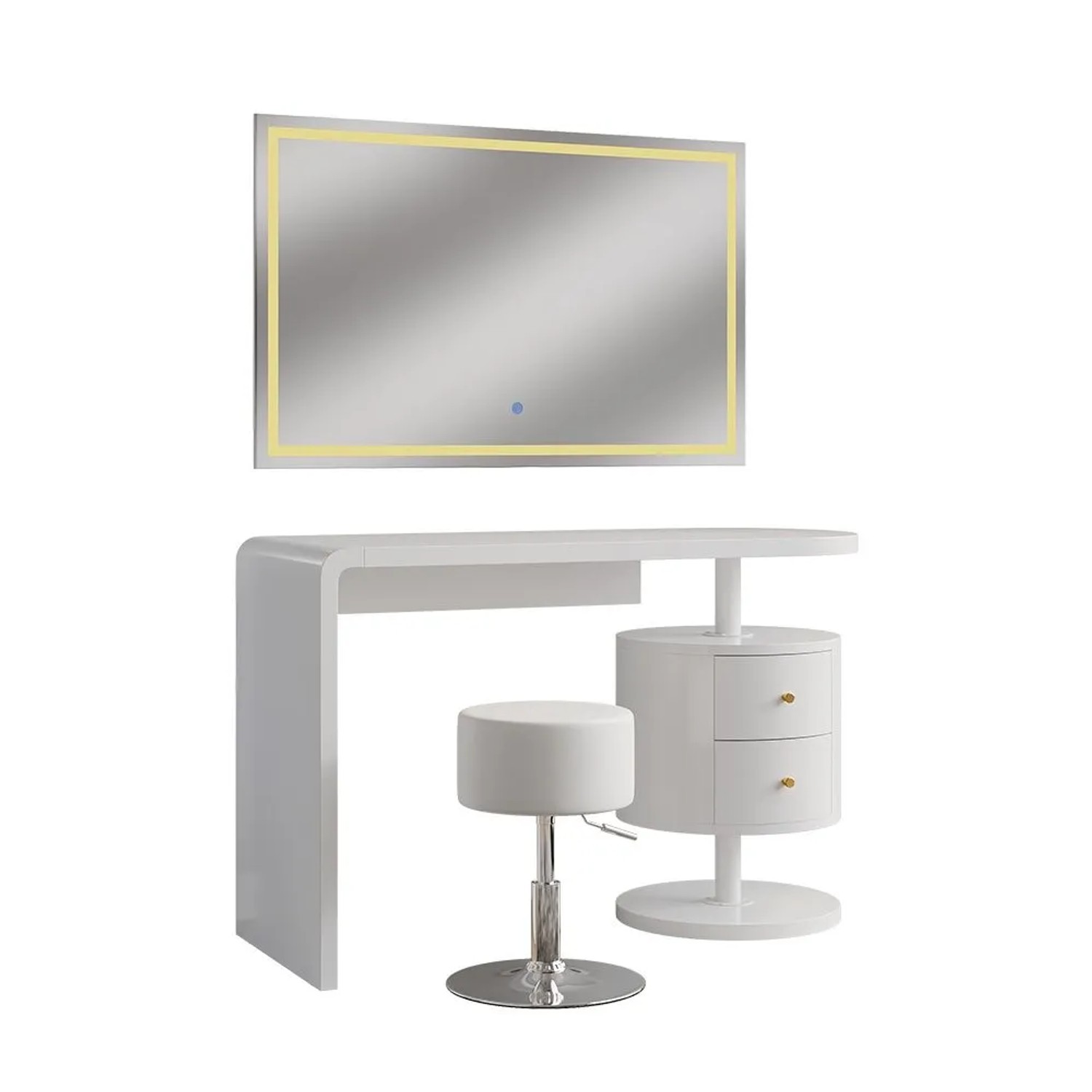 Vicco Schminktisch Lara Weiß 120 x 147 mit LED-Spiegel und Hocker