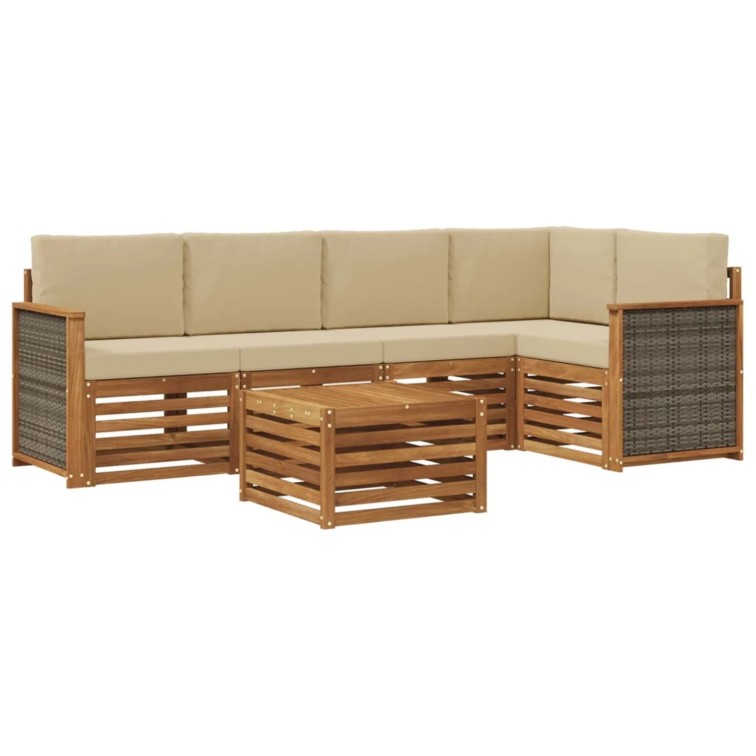 vidaXL Ecksofa Set 5 Stk Natur Massives Akazienholz und Polyester 3384379