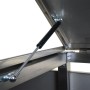 Detailaufnahme: Gasdruckfeder der MCW Mülltonnenverkleidung in Walnuss-Holzoptik.