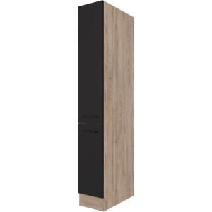 Flex-Well Apotheker-Hochschrank Capri, 30 cm, Schwarz Matt und Endgrain Oak Dekor.