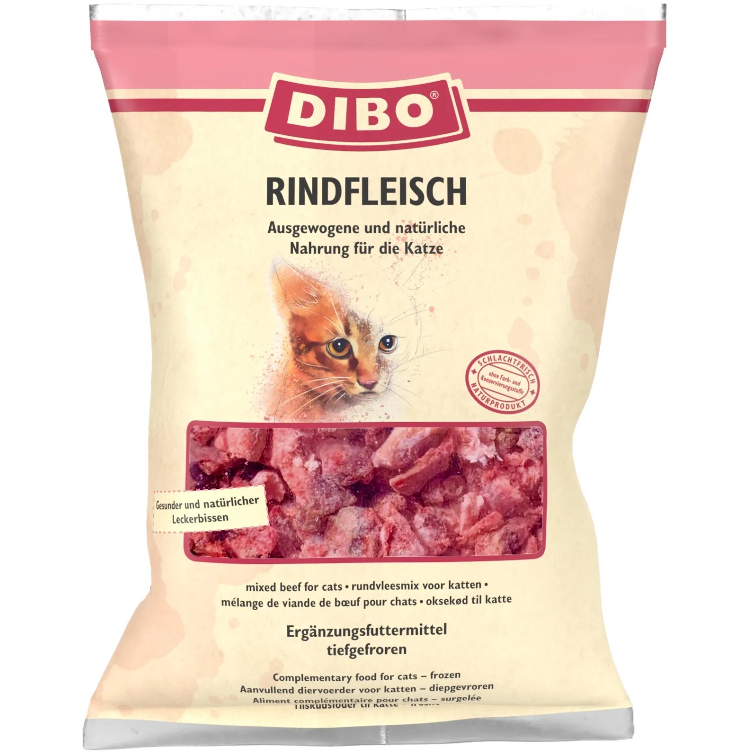 Dibo Katzen-Barf Rindfleisch, Frostfutter im 500g-Beutel. Rohes Rindfleisch für Katzen.
