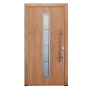 FM Türen AS68 Haustür Winchester Rechts mit Glas, Edelstahlgriff und Beschlägen.