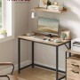 Vasagle Schreibtisch, 100x76x50 cm, braun-schwarz, mit Stahlrahmen und Computermonitor.