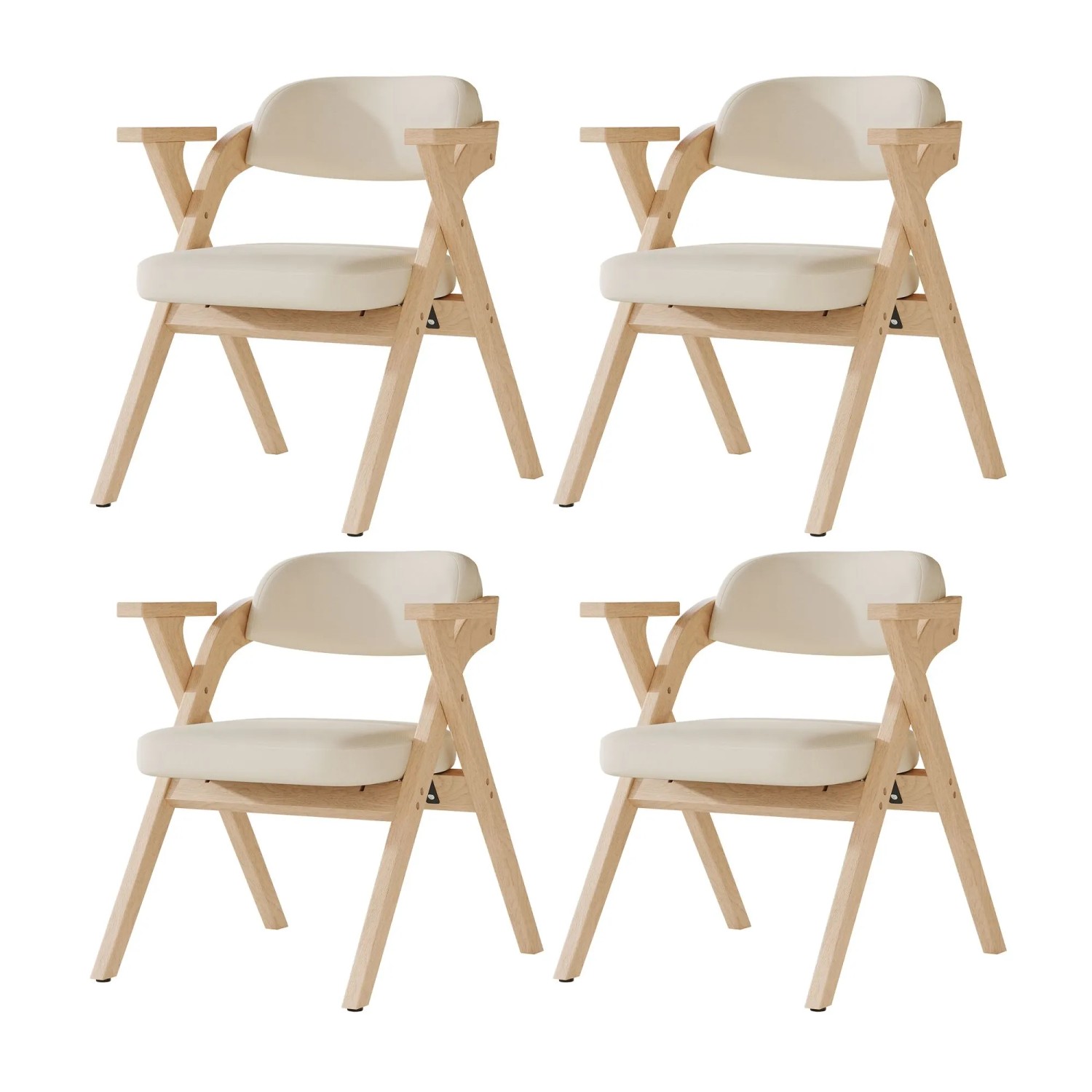 Merax 4 Klappbare Esszimmerstühle Massivholz Leinen Faltstuhl Küchenstuhl Beige