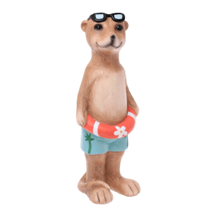 Deko-Erdmännchen Junge mit Schwimmring Stehend 14,5 cm x 13 cm x 40,5 cm Braun