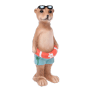 Stehendes Deko-Erdmännchen als Junge mit Schwimmring, braun, 40,5 cm hoch, für die Gartendekoration.