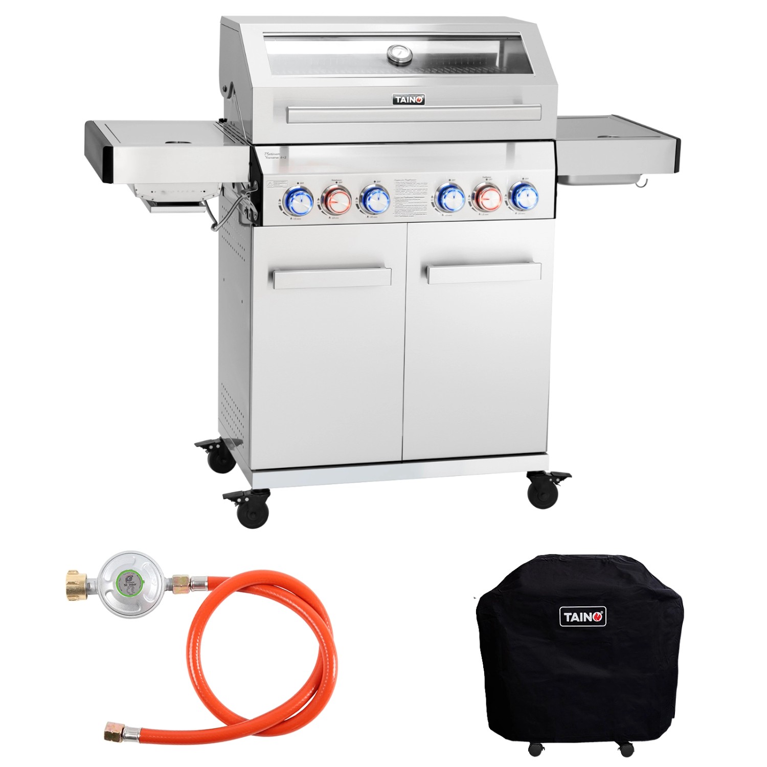 Taino Platinum Yamara 4+2 Gasgrill Set mit Haube Edelstahl 4 Brenner Sear-B günstig online kaufen