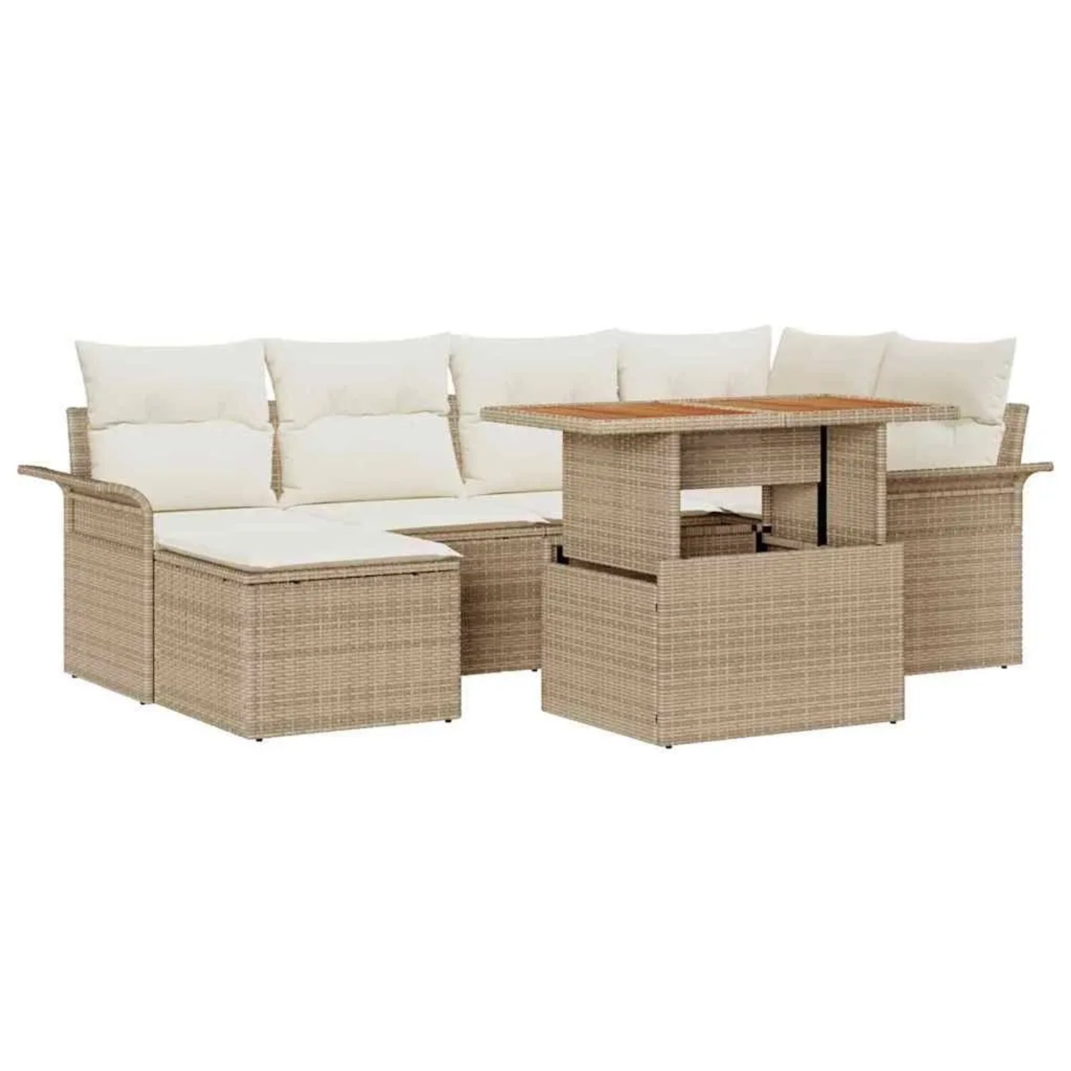 vidaXL Gartensofa-Set mit Kissen 7 Stk Beige und Creme Poly-Rattan 3349357