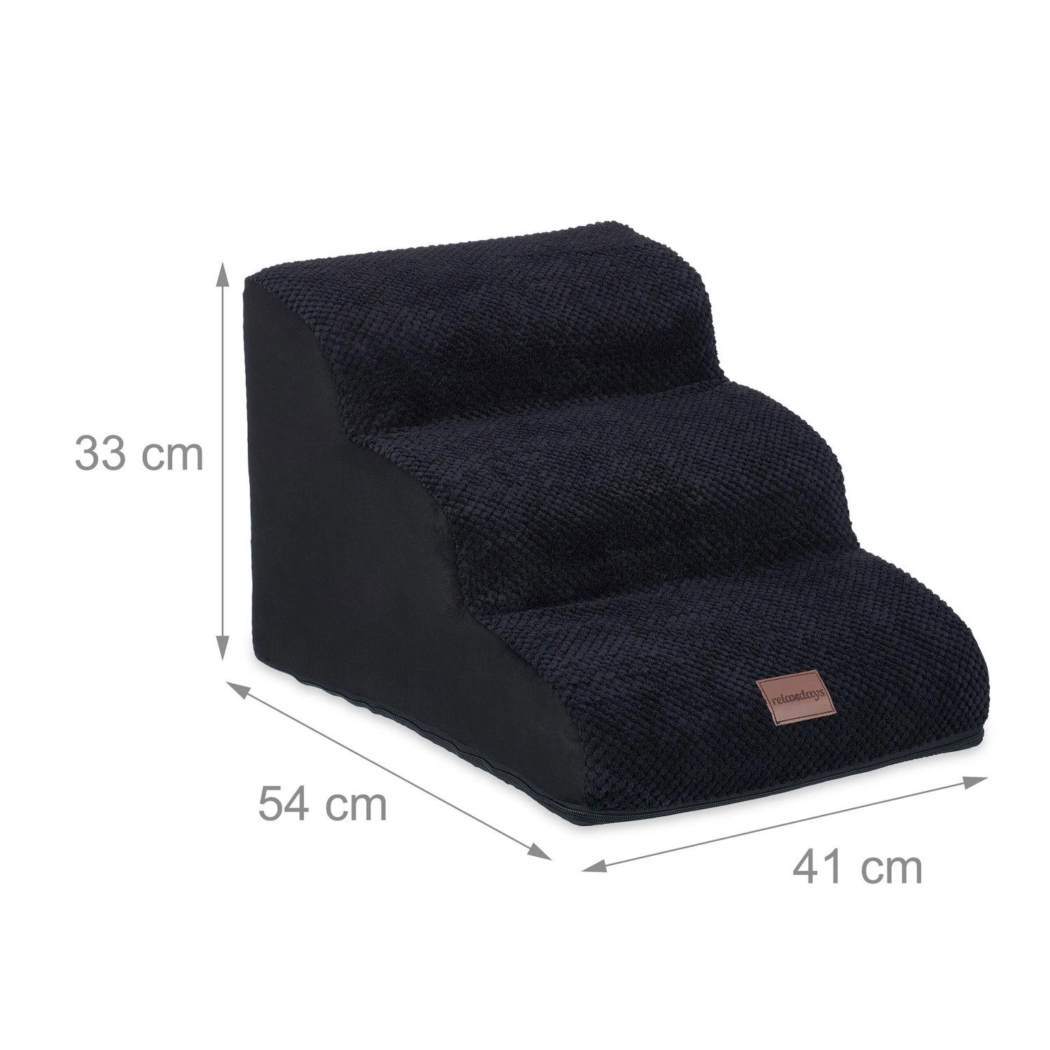 Relaxdays Hundetreppe mit 3 Stufen Schaumstoff Polyester Schwarz Abnehmbar Rutschhemmend 33 cm x 41 cm x 54 cm 1,7 kg_4
