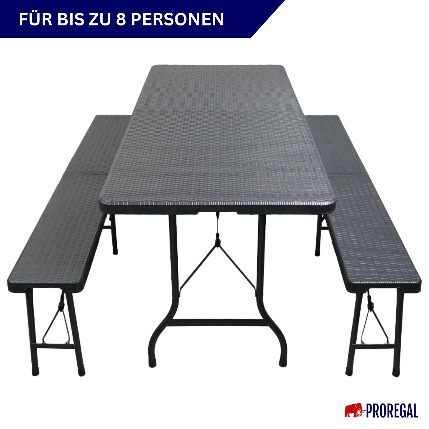 CHEFGASTRO Bierzeltgarnitur, 3-teilig, klappbar, Rattan Optik, wetterfest für Garten, Terrasse oder Camping.