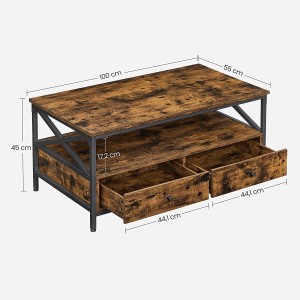 Vasagle Couchtisch braun-schwarz, 100x55x45cm, mit Stauraum und Schubladen im Industrie-Design.