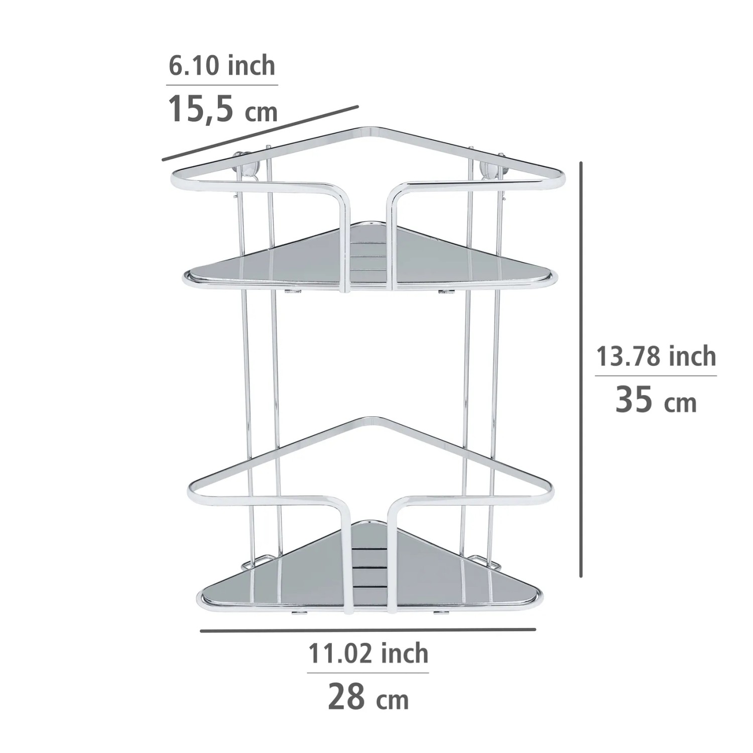 WENKO Eckregal Termoli, Edelstahl, 2 Etagen, zur Bad-Aufbewahrung in der Ecke, Maße 28x35x15,5 cm.