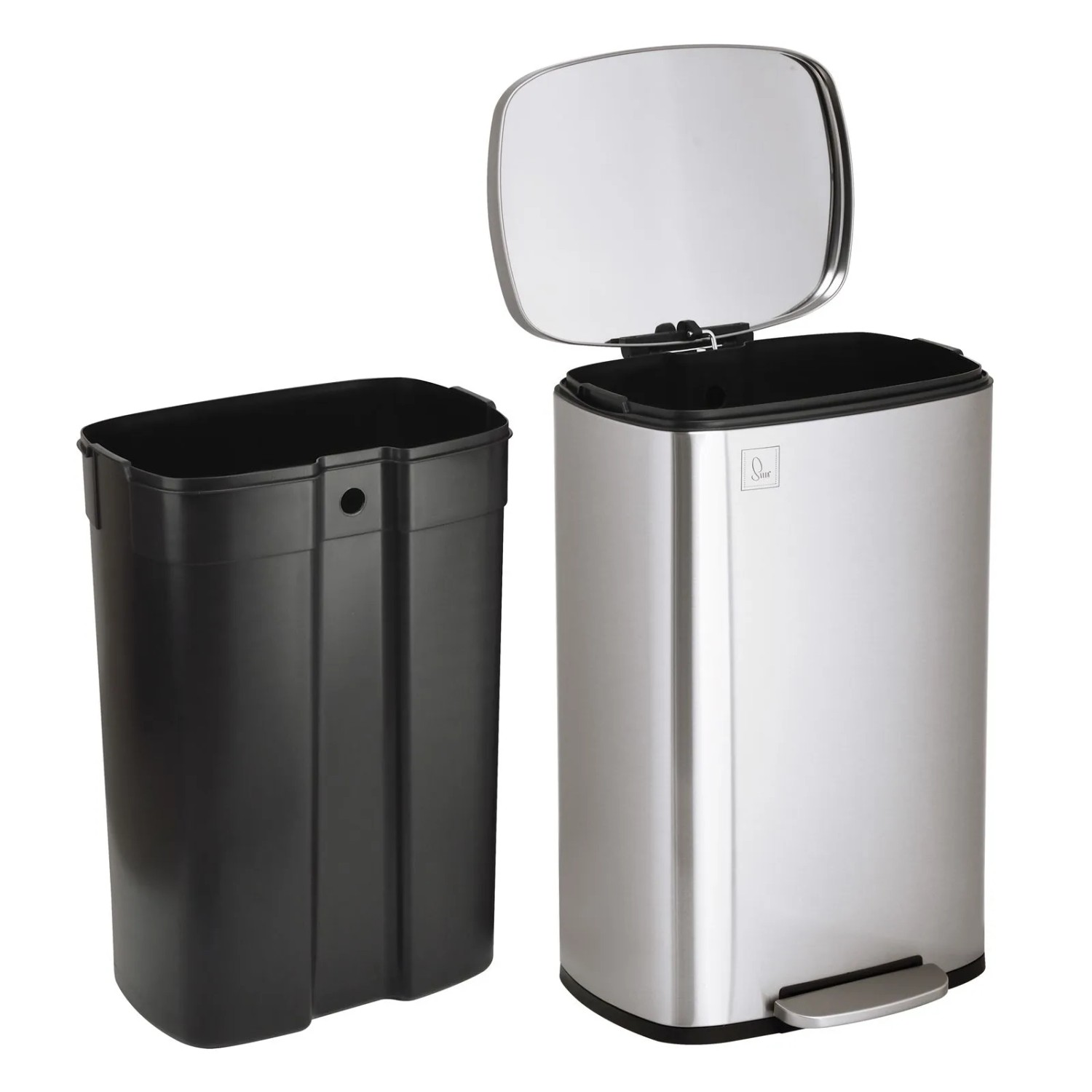 Svita TQ50 50L Treteimer Mülleimer mit Softclose und Inneneimer Silber