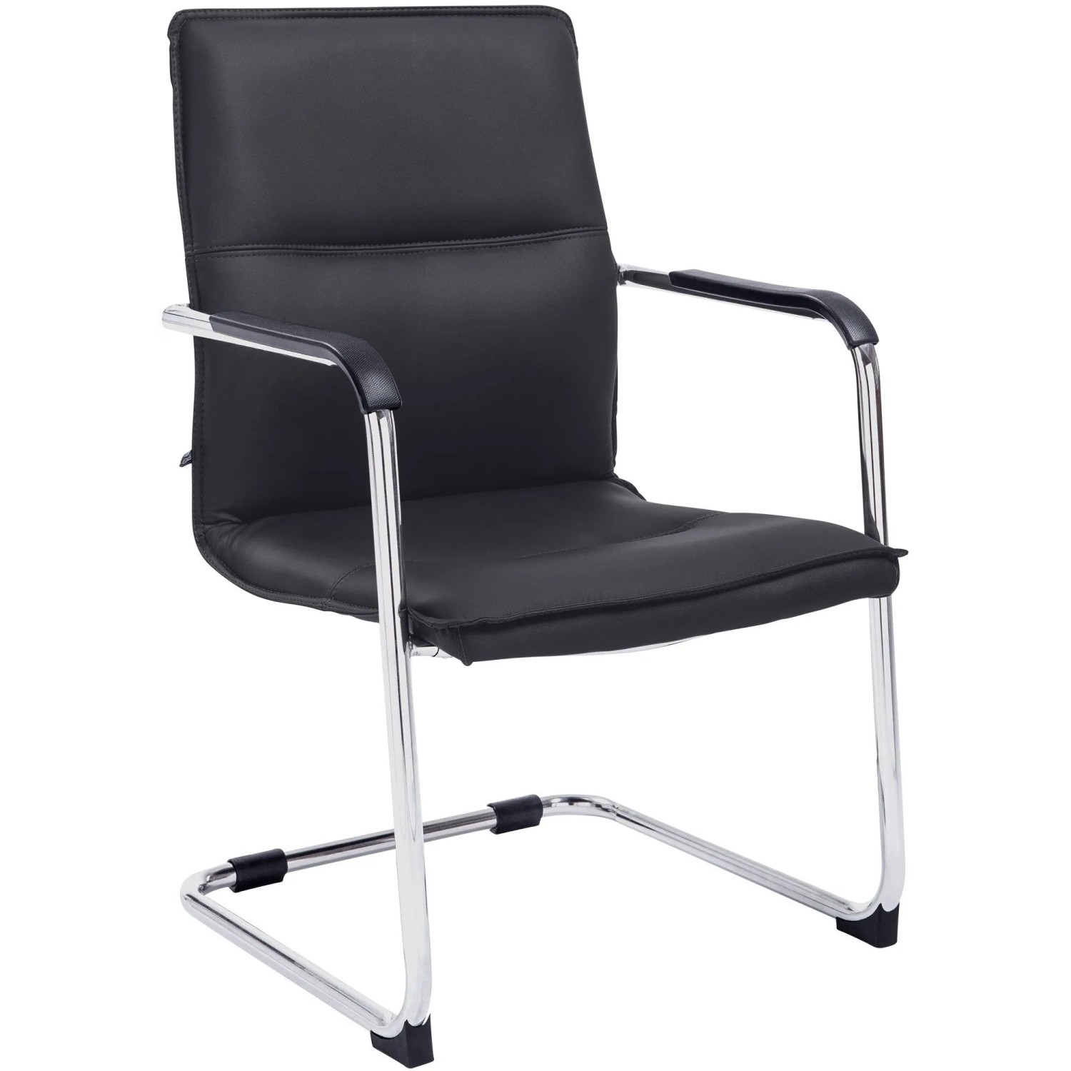 DELUKE Besucherstuhl SEATTLE 92x56x60cm Schwarz Kunstleder Metall Gestell Konferenzstuhl Wartezimmerstuhl