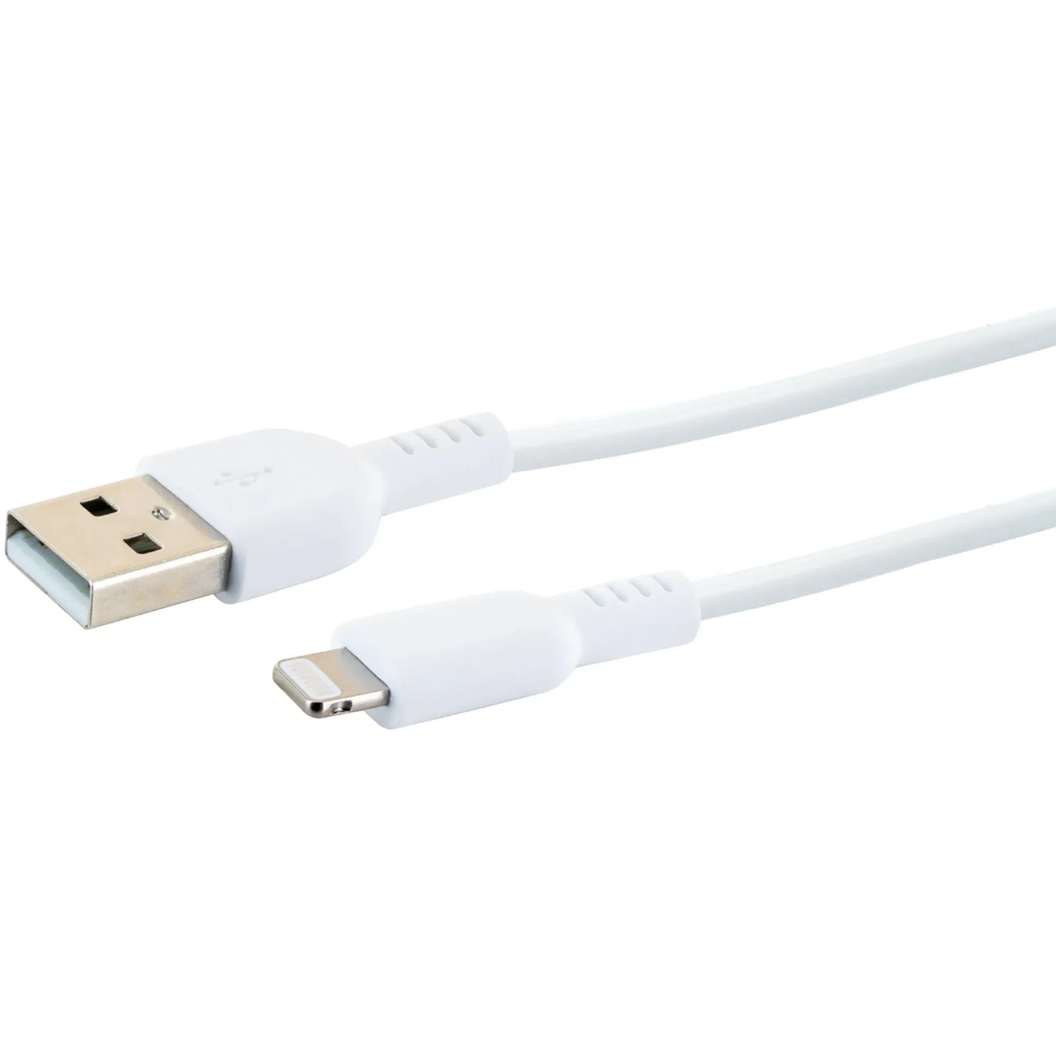 Weißes Schwaiger USB-A zu Lightning Kabel zum Laden und Synchronisieren von Apple Geräten.