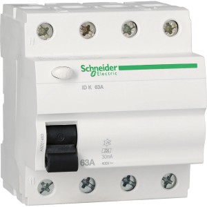 Schneider Electric Fehlerstromschutzschalter, 4-polig, 63A, für erhöhte Sicherheit.