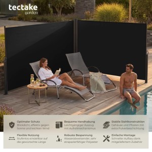 Tectake Doppel Seitenmarkise  180 x 600 cm Wetterfest  Blickdicht 180 x 600 cm 9 x 600 x 180 cm Schwarz