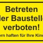 Gelbes Warnschild "Betreten der Baustelle verboten" 30x20cm, ideal für Baustellen.