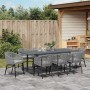Graue 9-teilige vidaXL Garten Essgruppe aus Poly Rattan mit ausziehbarem Tisch.