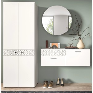 Inn.Furn Garderoben-Set in Weiß Hochglanz 195 cm Relief