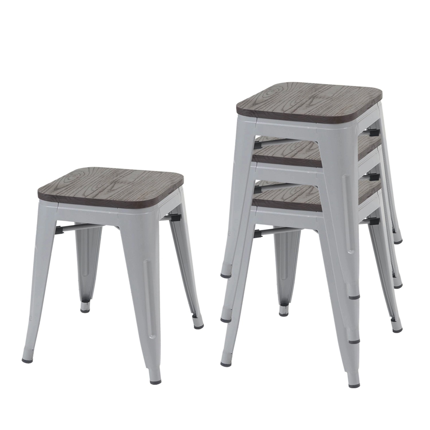 PROREGAL 4er-Set Hocker Inkl. Holz-Sitzfläche Metall Industriedesign Stapel günstig online kaufen