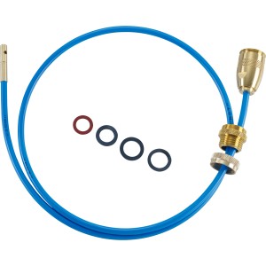 RST Abflussreiniger Power-Jet Plus: Blaue Schlauchleitung mit Düse und Adaptern zur Rohrreinigung.