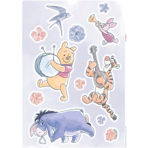 Komar Winnie Pooh Wandtattoo mit Pooh, Ferkel, Tigger und I-Aah mit Blumen.