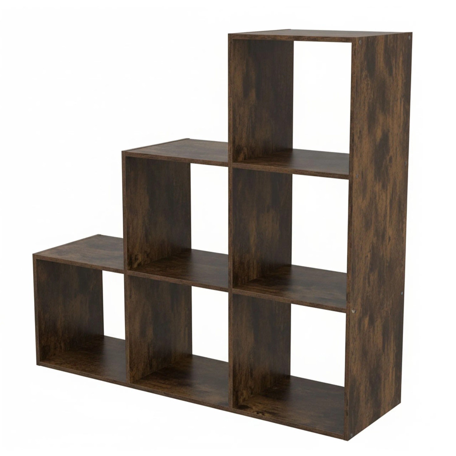 Relaxdays Stufenregal Holzwerkstoff Vintagebraun mit 6 Fächern 97,5 cm x 97,5 cm x 29 cm