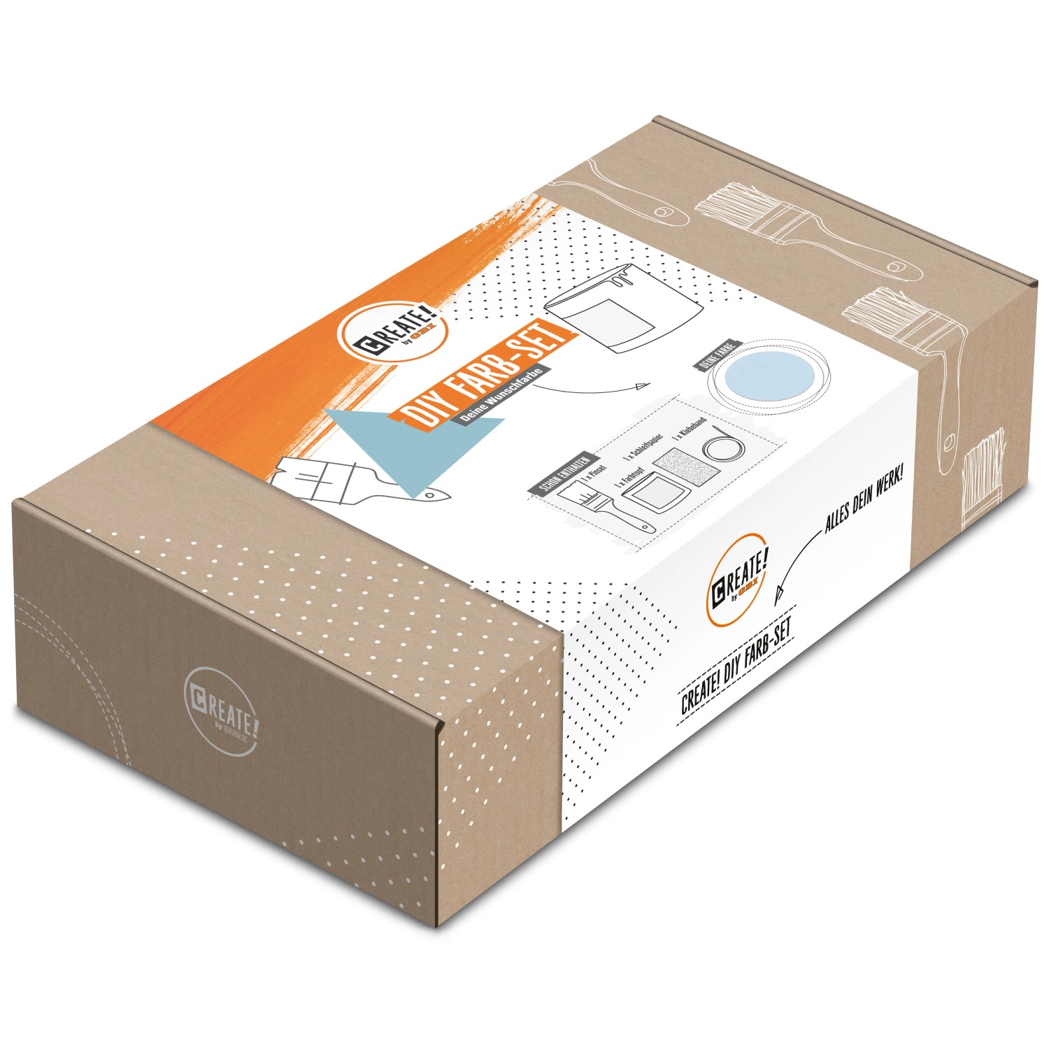 CREATE! by OBI DIY Farb-Set Taubenblau, Mal-Set im Karton mit Pinsel, Farbe, Schleifpapier und Kreppband.