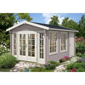 Imprägniertes Alpholz Gartenhaus Kim-40 mit Satteldach, 340x460 cm, mit Doppeltür und Fenstern.