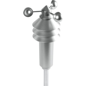 Homematic IP Wettersensor basic: Silberner Sensor mit Windmesser und Lamellen für Temperatur/Helligkeit, auf Stange.