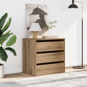 vidaXL Kommode Artisan-Eiche, 60x41x58 cm, Holzwerkstoff, 3 Schubladen für Schlafzimmer.