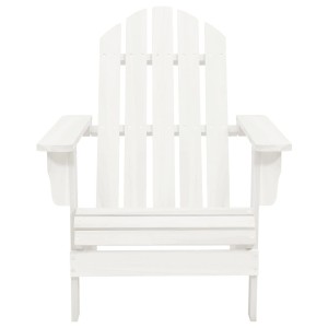 Weißer Adirondack Gartenstuhl mit Tisch aus Tannenholz, Frontansicht.