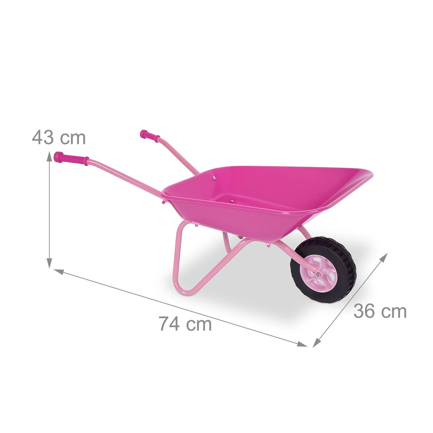 Relaxdays Kinderschubkarre Eisen Rosa Schwarz Gummirad 43 cm x 74 cm x 36 cm 2,2 kg_4