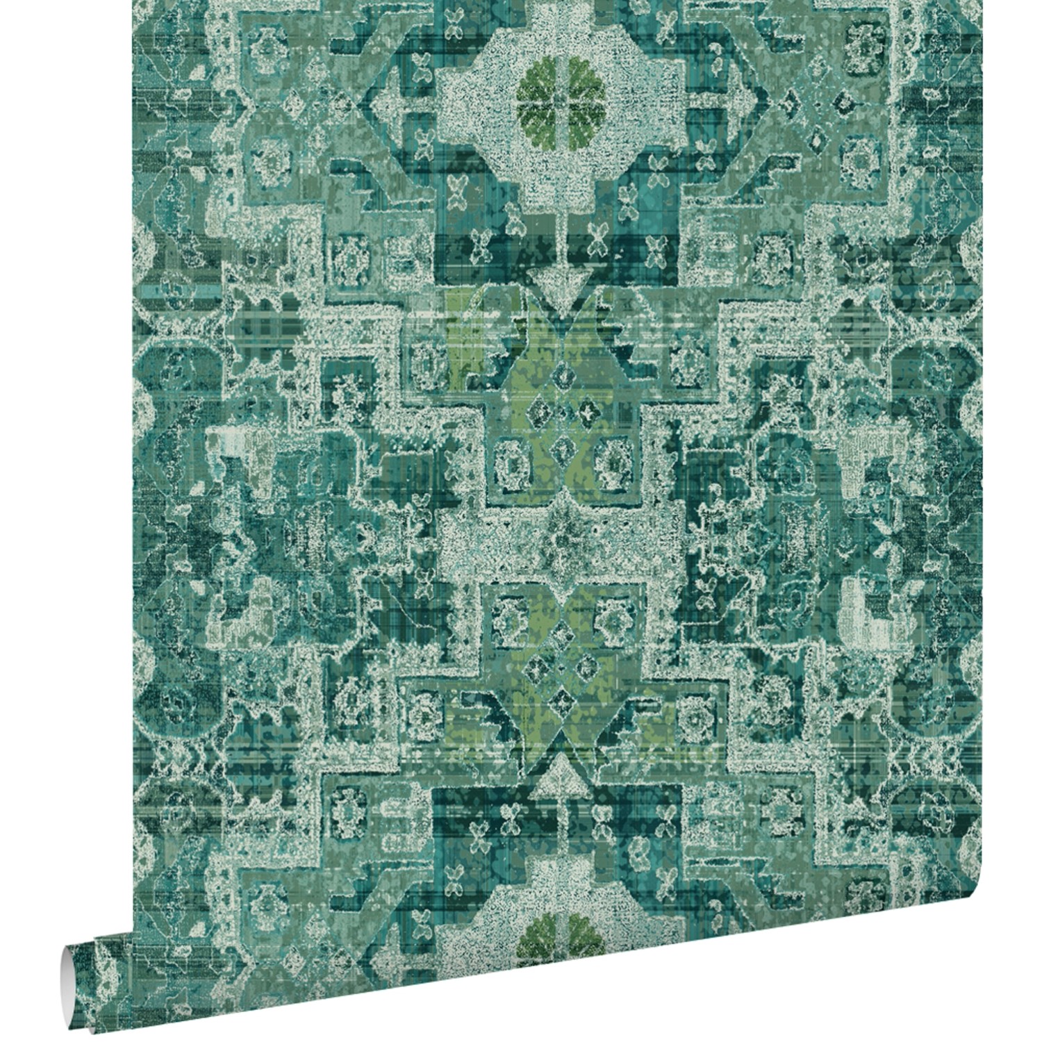 ESTAhome Tapete Orientalisches Kelim Patchwork Smaragdgrün 53 Cm X 1005 Cm günstig online kaufen