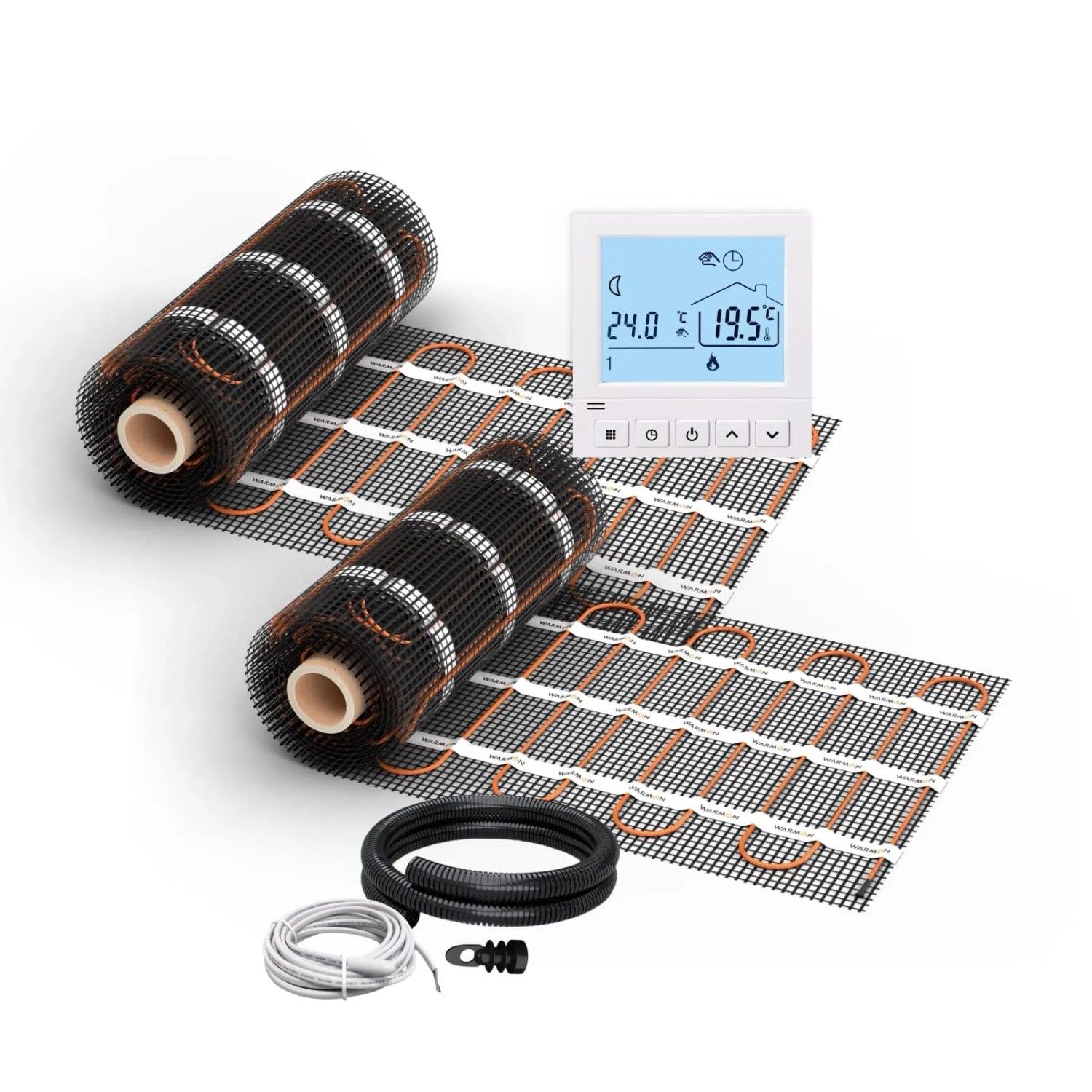 WARMON Fußbodenheizung Elektrisch 2x Matten CLASSIC 150 W/m² 8+6 m² inkl. TS 50 Thermostat Digital Weiß