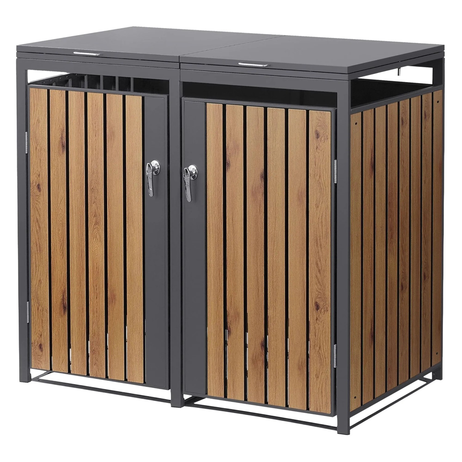 Ml-Design Mülltonnenbox 2er 240L 132x80x120 cm Anthrazit-Holzoptik
