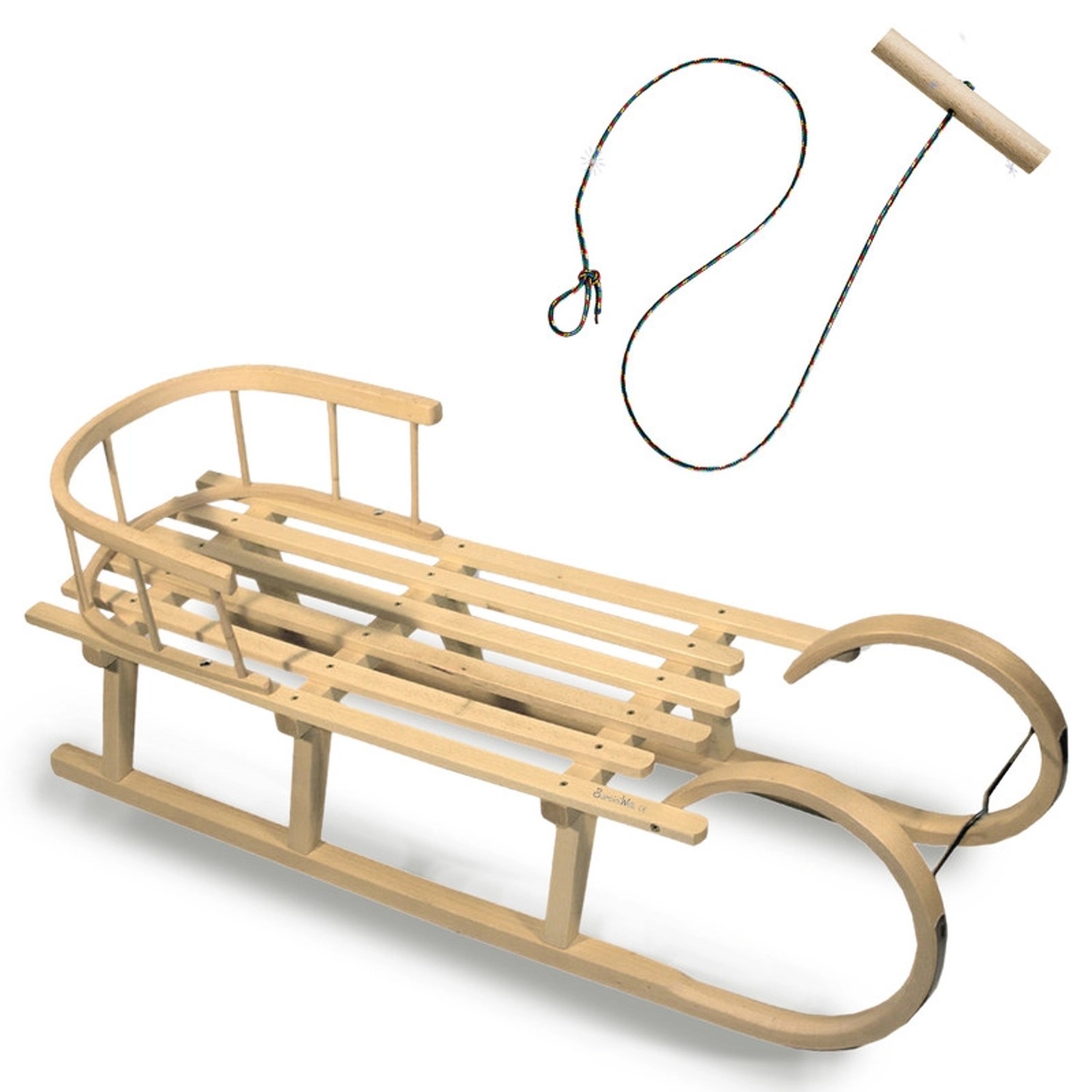 Bambiniwelt by Rafael K. Hörnerrodel 120cm Holzschlitten aus Buchenholz Hörnerschlitten mit Rückenlehne Rodelschlitten L...