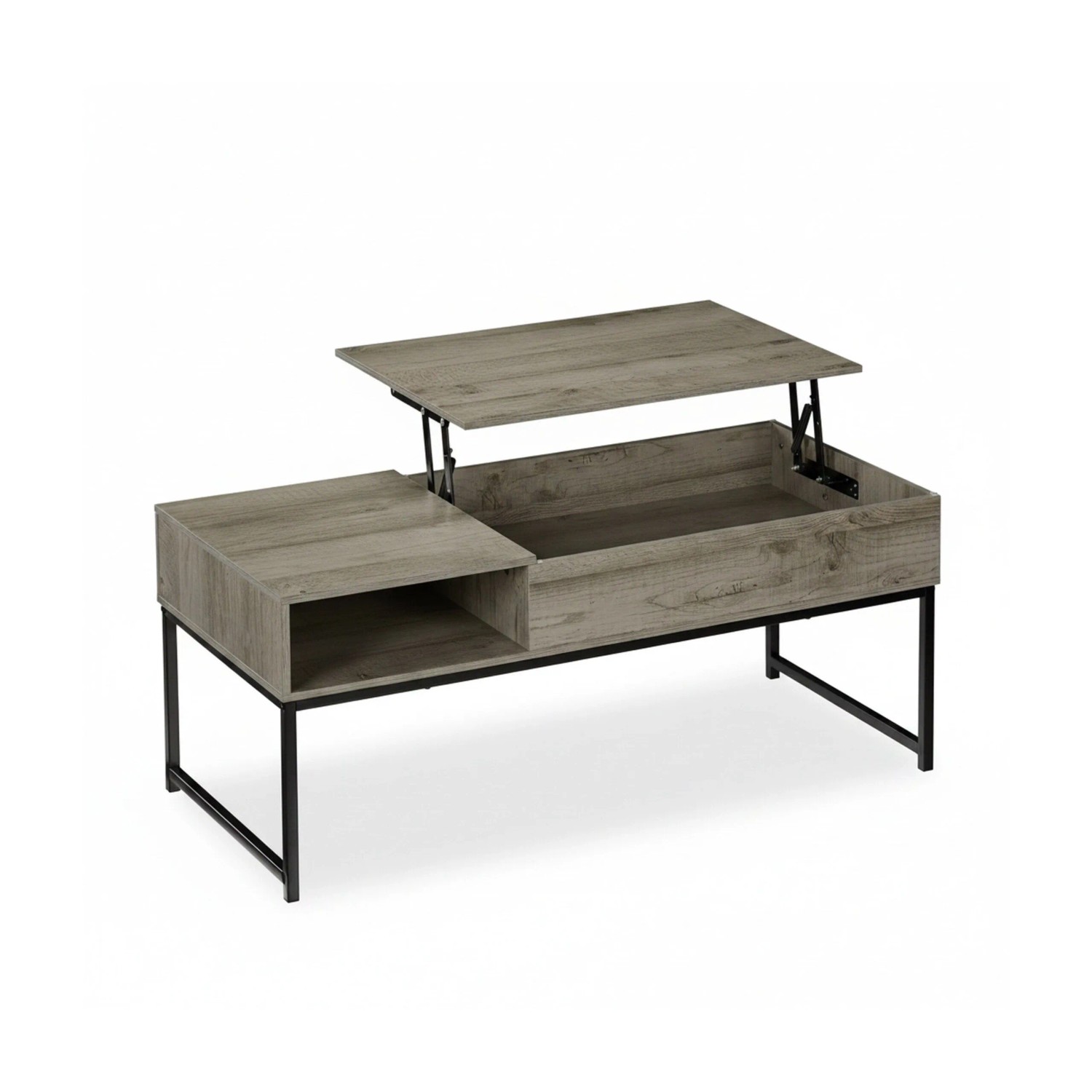 Relaxdays Couchtisch Spanplatte Eisen Schwarz Aufklappbar Höhenverstellbar 45 cm x 110 cm x 50 cm 16,4 kg
