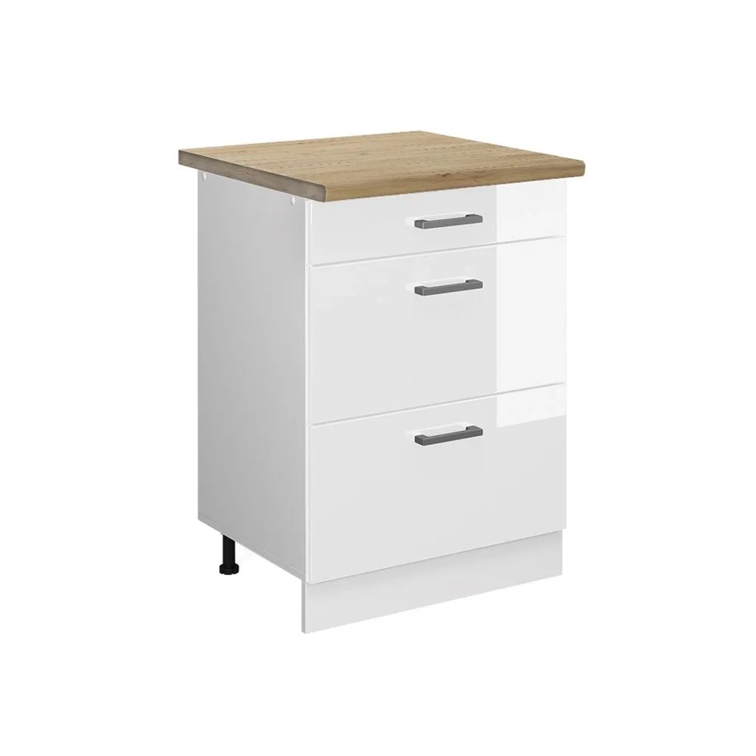 Vicco Küchenunterschrank R-Line Weiß Hochglanz Weiß 60 cm mit Schubladen AP Eiche
