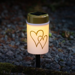 Marelida LED Solar Grablicht Grabkerze Herz Mit Erdspieß Grableuchte Mit Sensor Weiß