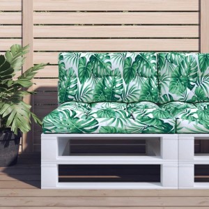 Palettenkissen-Set mit grünem Blattmuster für Palettensofa. Bequeme Sitz- und Rückenauflage aus Stoff für Outdoor.