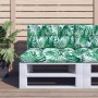 Palettenkissen-Set mit grünem Blattmuster für Palettensofa. Bequeme Sitz- und Rückenauflage aus Stoff für Outdoor.