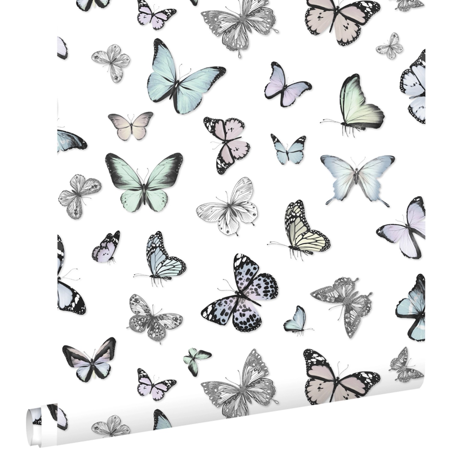 ESTAhome Tapete Schmetterlinge Pastell Mintgrün und Pastellviolett 53 cm x günstig online kaufen